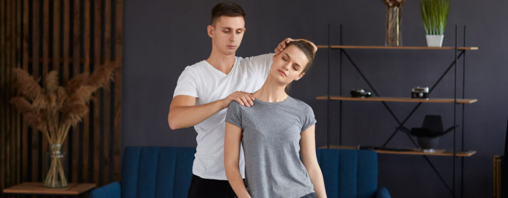 A woman being treated with stress related headache.
